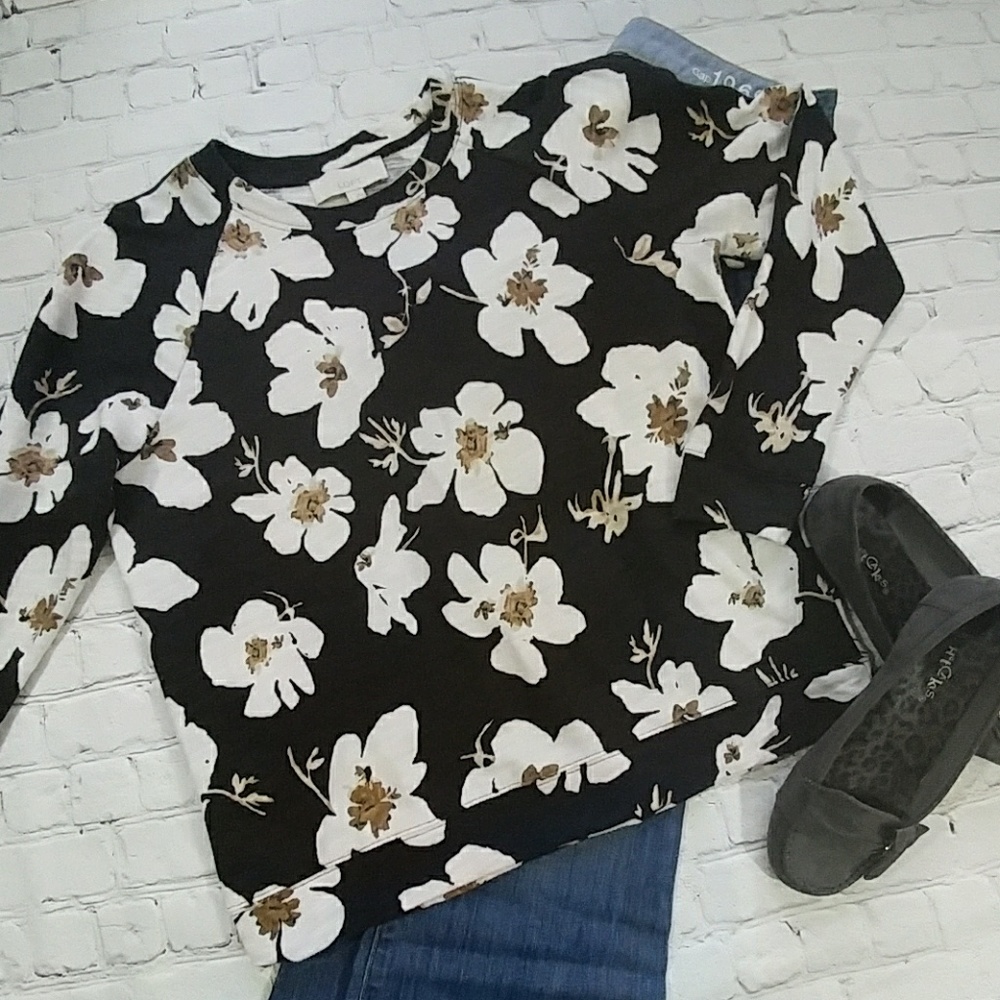 Loft Slate Gray Floral Top